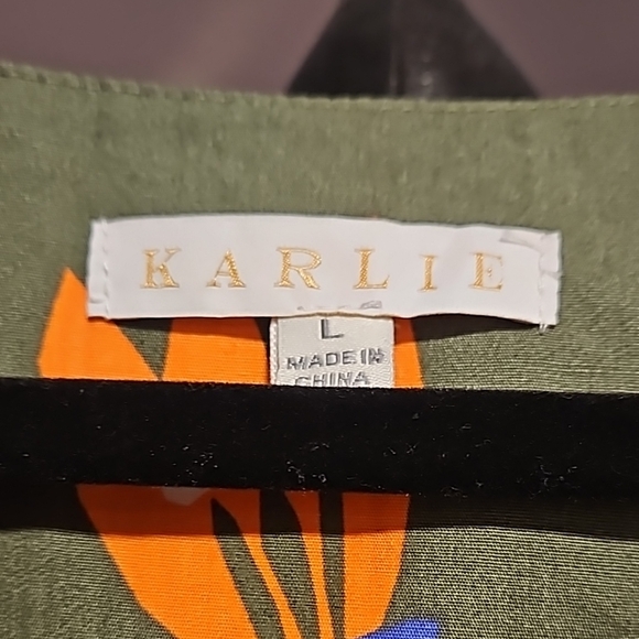 Nwot Green Dress with Orange Floral Pattern L - Picture 2 of 5